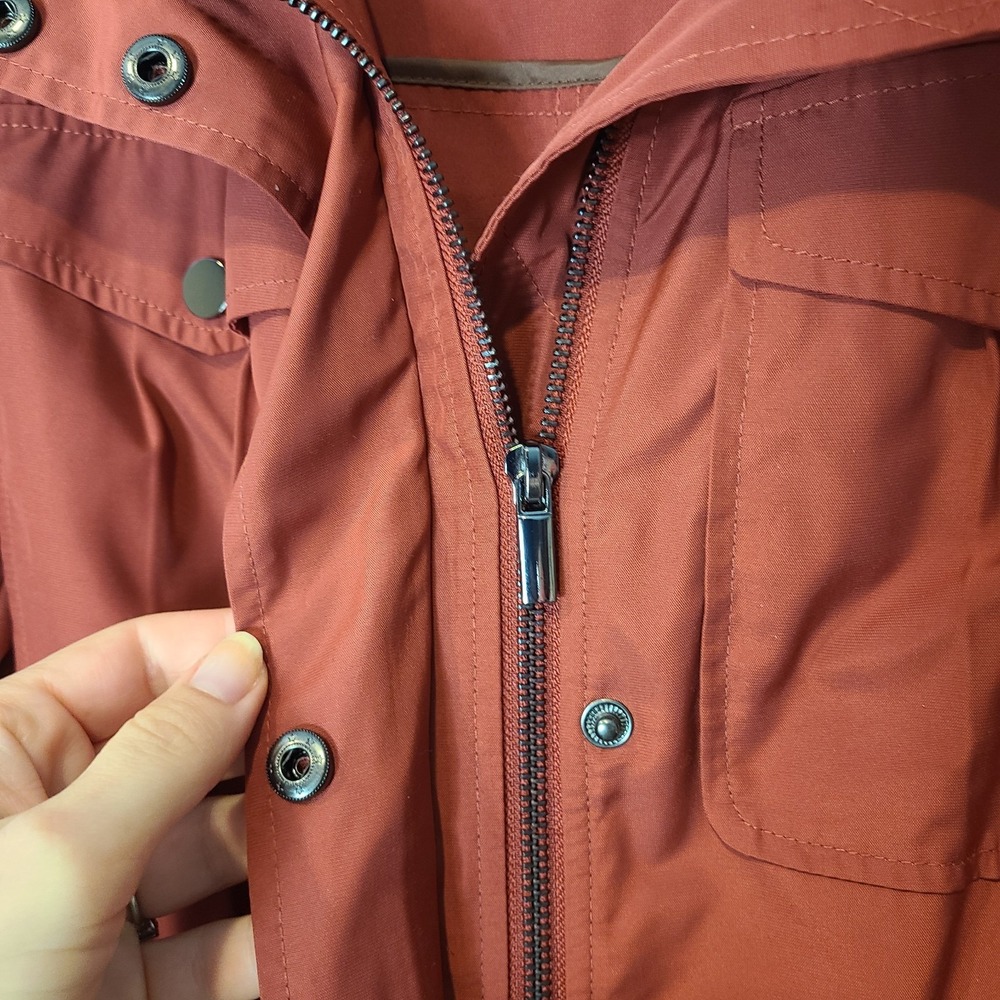 Badgley Mischka women coat‎ jacket hooded sz M $189 Rust Red Spring - Picture 9 of 12